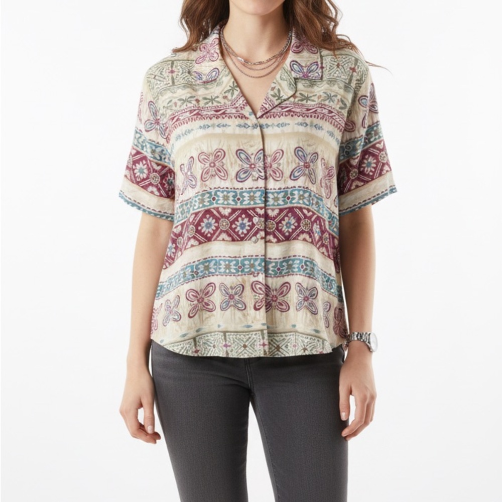 Alfred Dunner Multicolor Floral Button Down Shirt